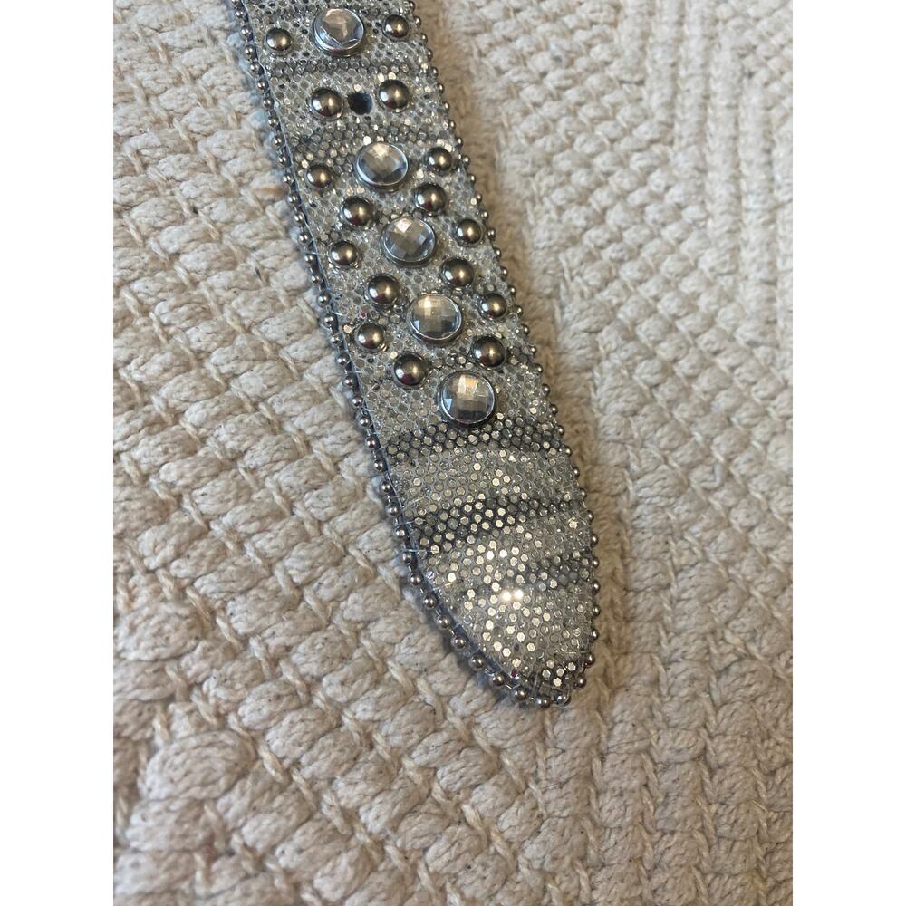 Western Belt Size 26 Rhinestone Bling Silver Glitter Crystal Cross Studded Y2K - Picture 10 of 10